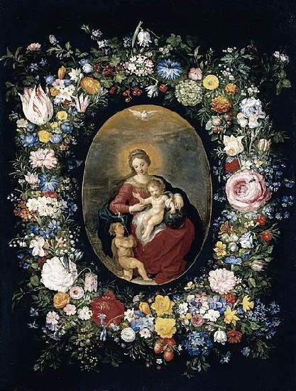 Jan Breughel Virgin and Child with Infant St John in a Garland of Flowers